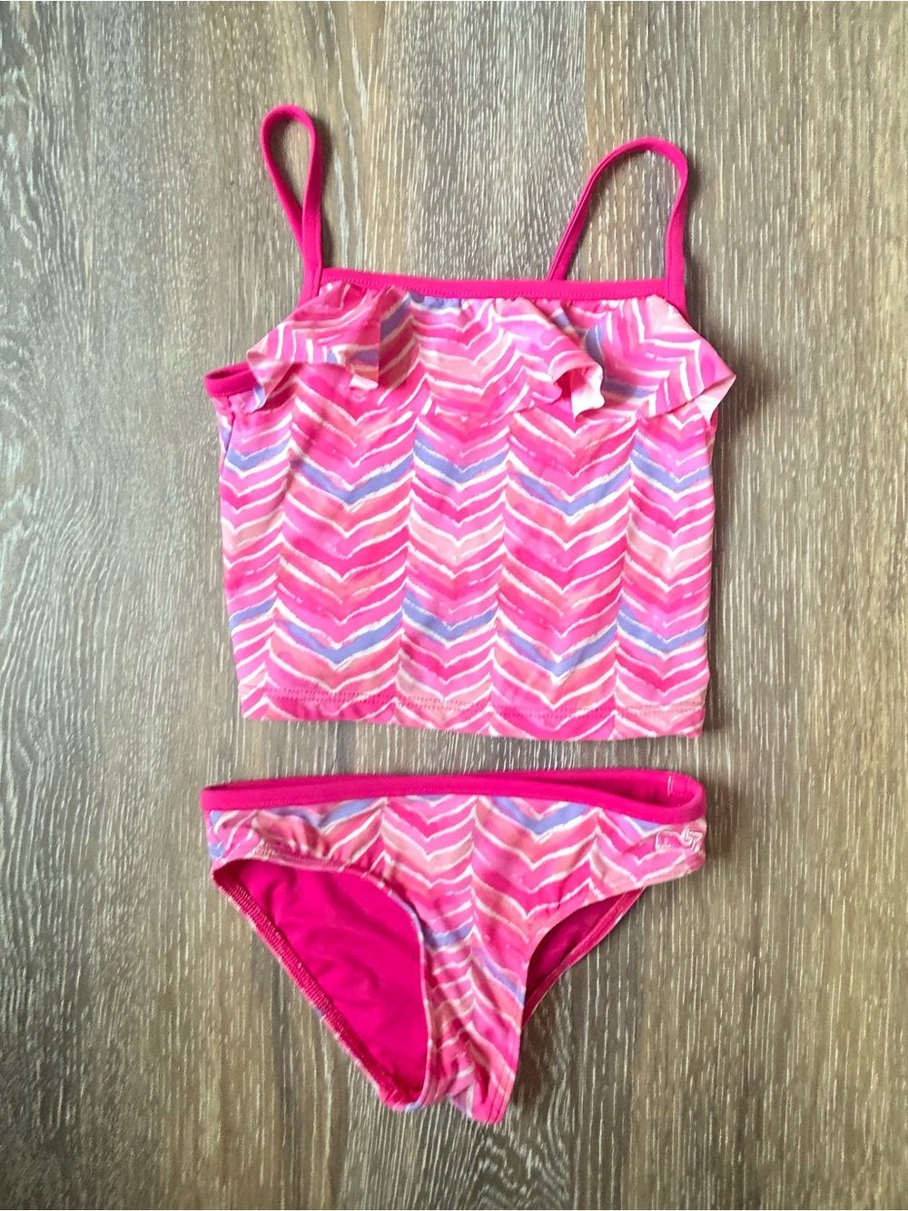 Vineyard Vines Pink Chevron Ruffle Tankini-4T